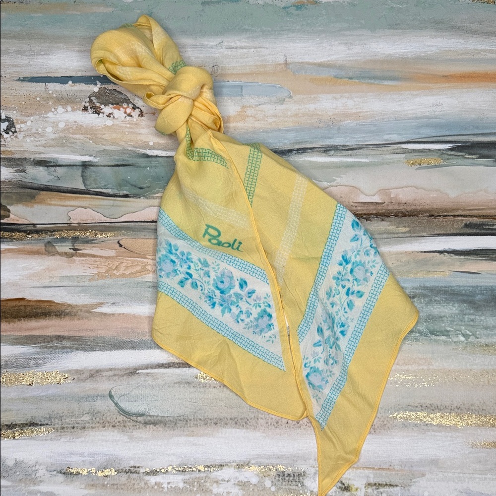 Vintage Paoli Yellow and Blue Floral Scarf